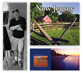 Clockwise from top left; Featured author Tom Till, cover of New Jersey Impressions, and interior spread from New Jersey Impressions.